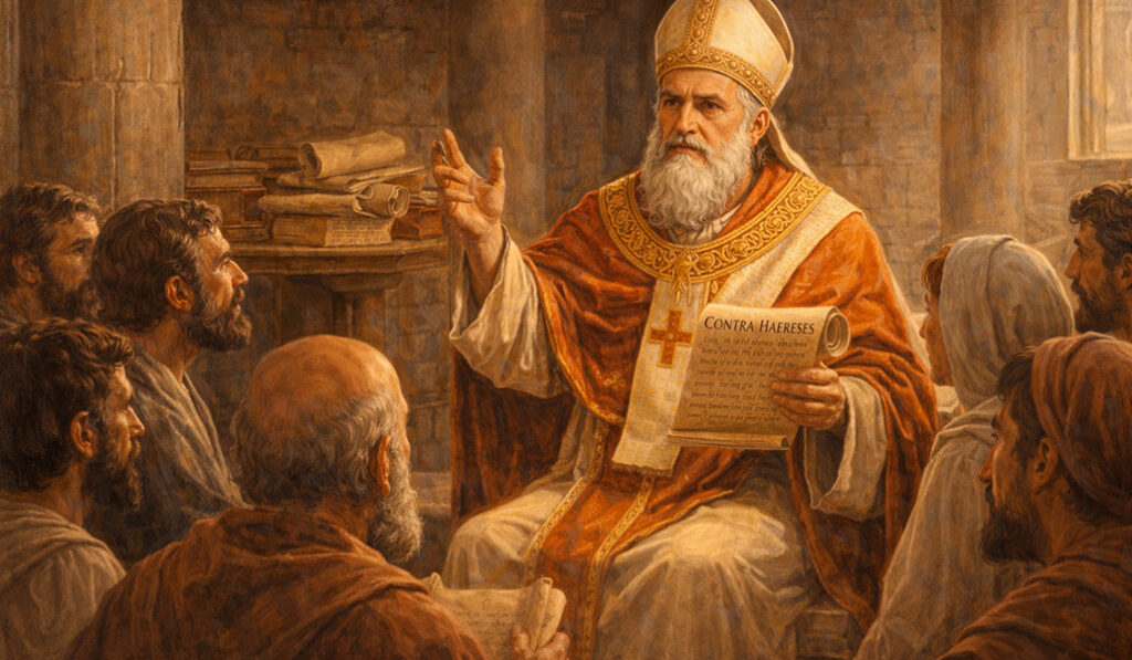 Ilustración creada con IA de san Ireneo